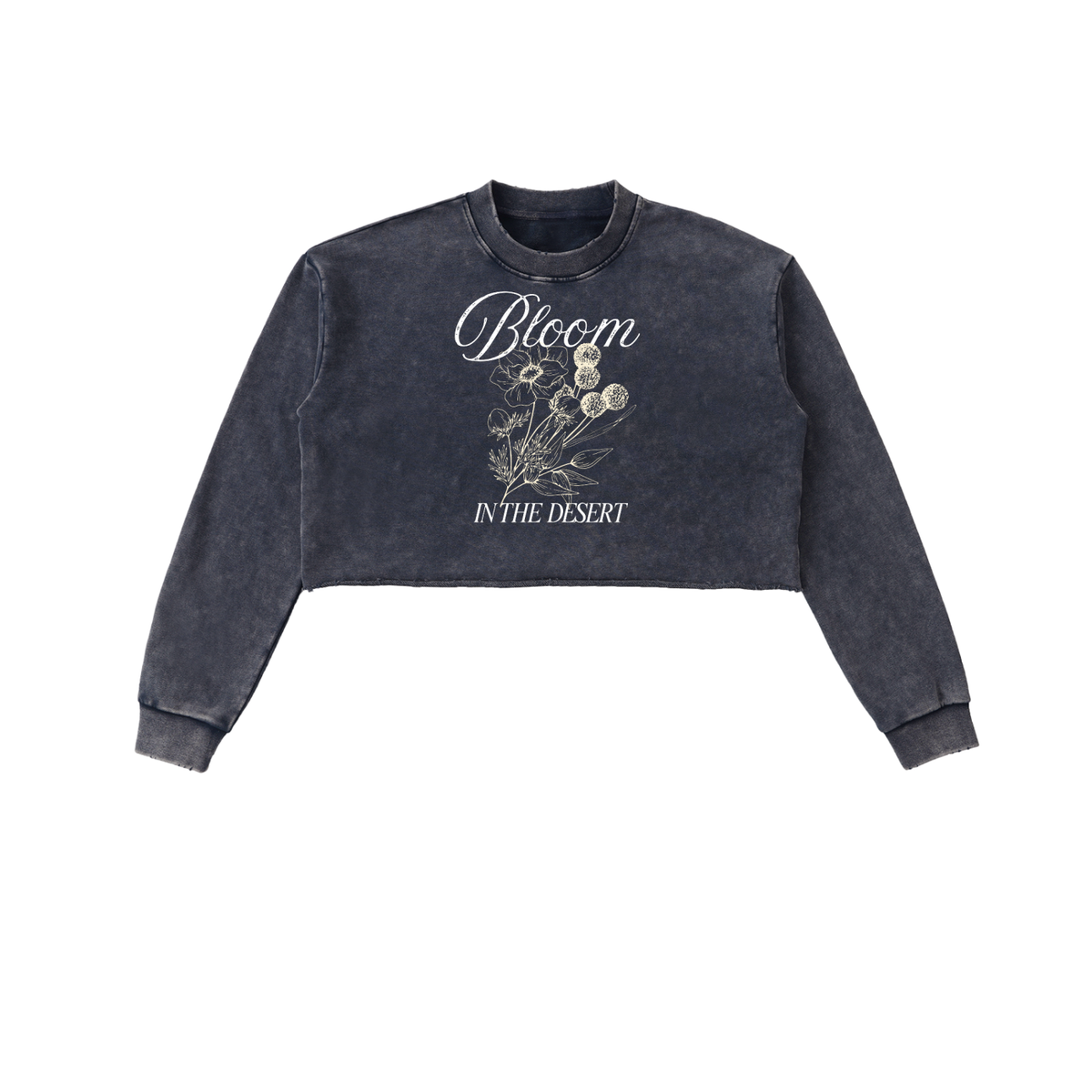 BLOOM IN THE DESERT-Snow Washed Raw Edge Cropped Sweatshirt