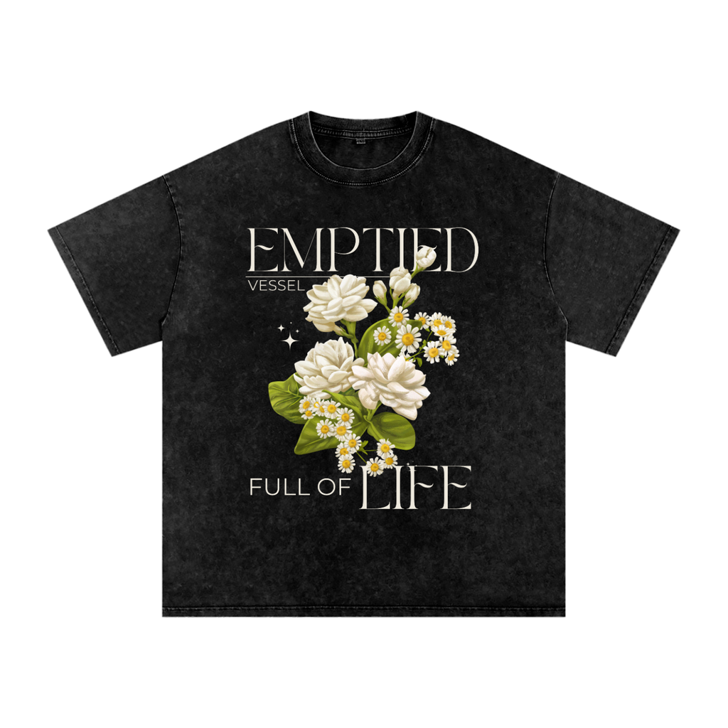 EMPTY VESSEL FILLED WITH LIFE-Snow Washed Oversized Cotton T-Shirt