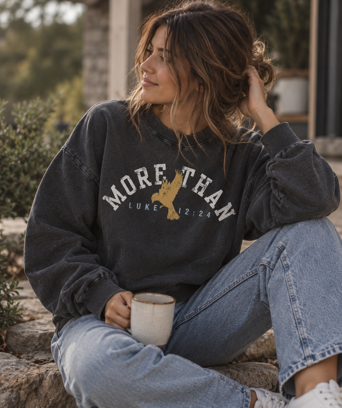MORE THAN THE BIRDS-Snow Washed Oversized Sweatshirt