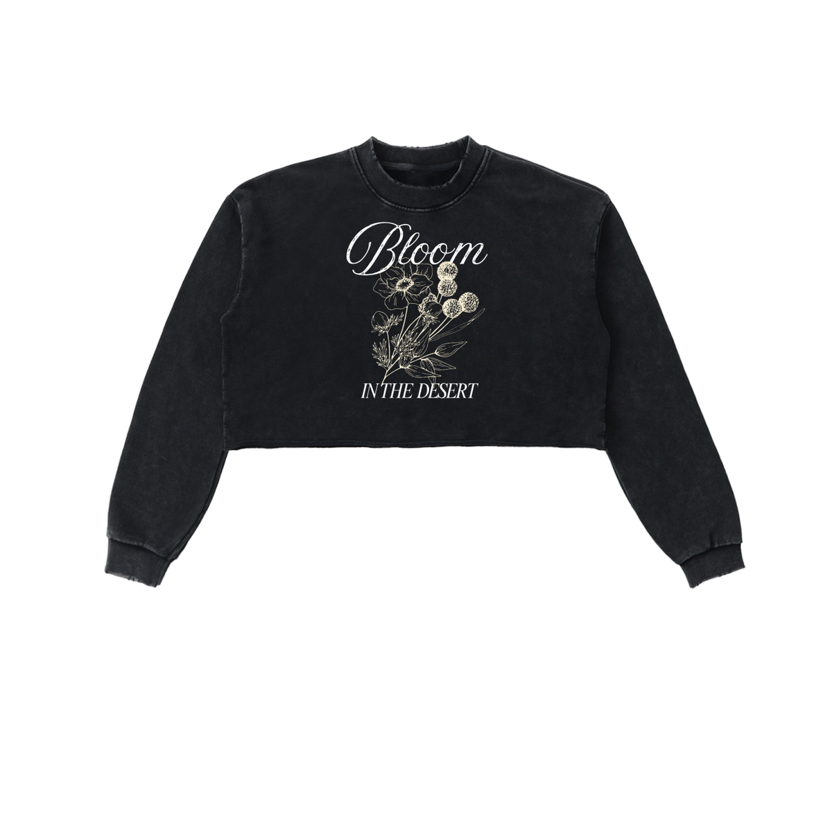 BLOOM IN THE DESERT-Snow Washed Raw Edge Cropped Sweatshirt